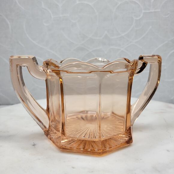 Greensburg‎ Pink Depression Glass Creamer Double Handled Octagon Sugar Bowl - Picture 2 of 16